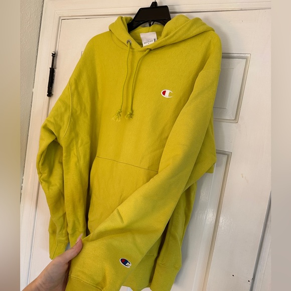 authentic champion chartreause yellow green hoodie size Large - Picture 2 of 7